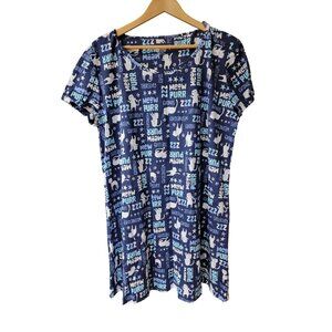Cat-Themed Nightshirt With Funny Text & Graphics Short Sleeve XL 100% Cotton
